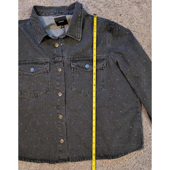 Express Women's Black Denim Jacket W/ Rhinestones Snap Front XXL Whimsigoth - Picture 7 of 11